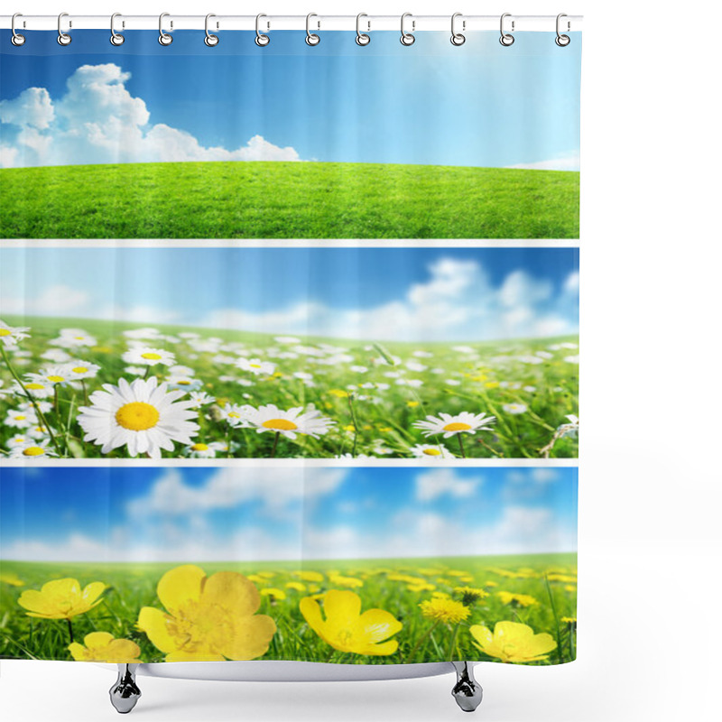 Personality  Banners Of Spring Flowers And Grass Shower Curtains