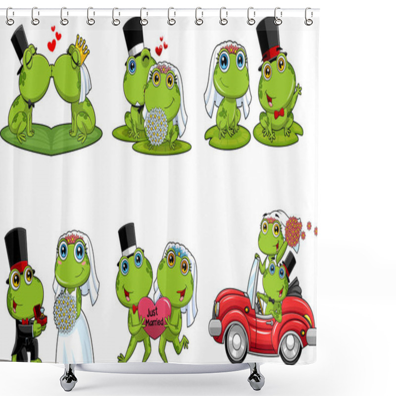 Personality  Cartoon Set Of Cute And Adorable Funny, Green Frogs  Shower Curtains