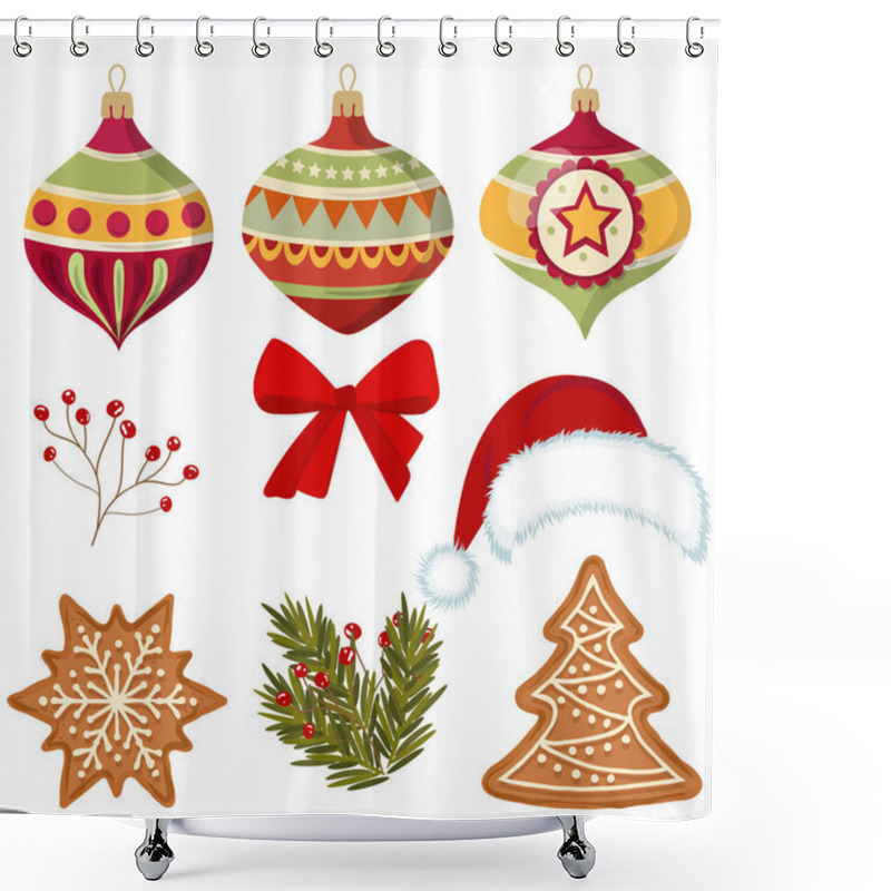 Personality  Beautiful Christmas Decoration Collection Isolated On White Shower Curtains