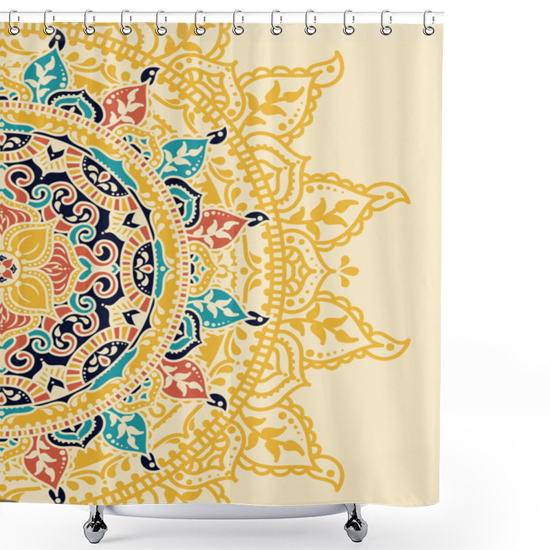 Personality  Beautiful Round Pattern In Folkloric Style, Card With Indian Magical Mandala, Vector Illustration Shower Curtains