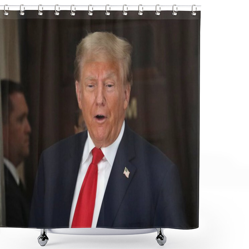 Personality  October 3, 2023 - New York, USA: The Former US President, Donald Trump Arrives At The Court On Day Two, For Fraud Trial In Manhattan Amid Tight Security And Busy Day. Shower Curtains