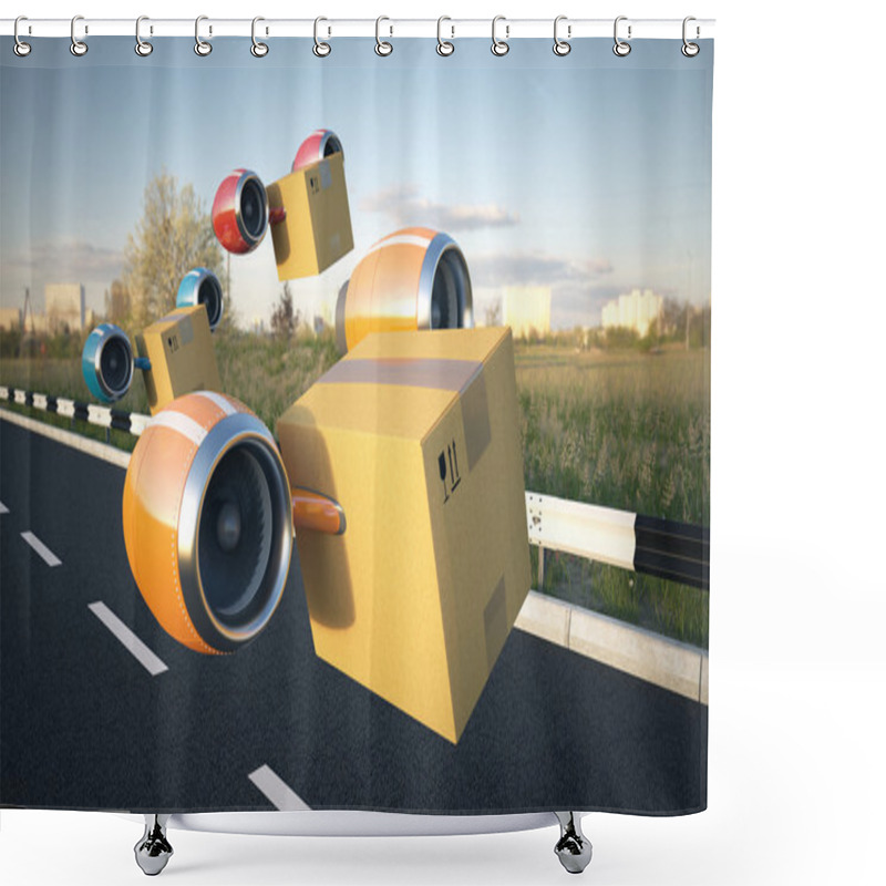 Personality  Set Of Air Trucking Transportation Containers Shower Curtains