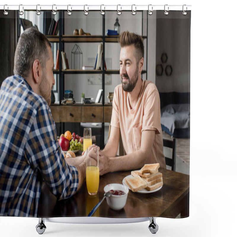 Personality  Gay Couple Having Breakfast  Shower Curtains