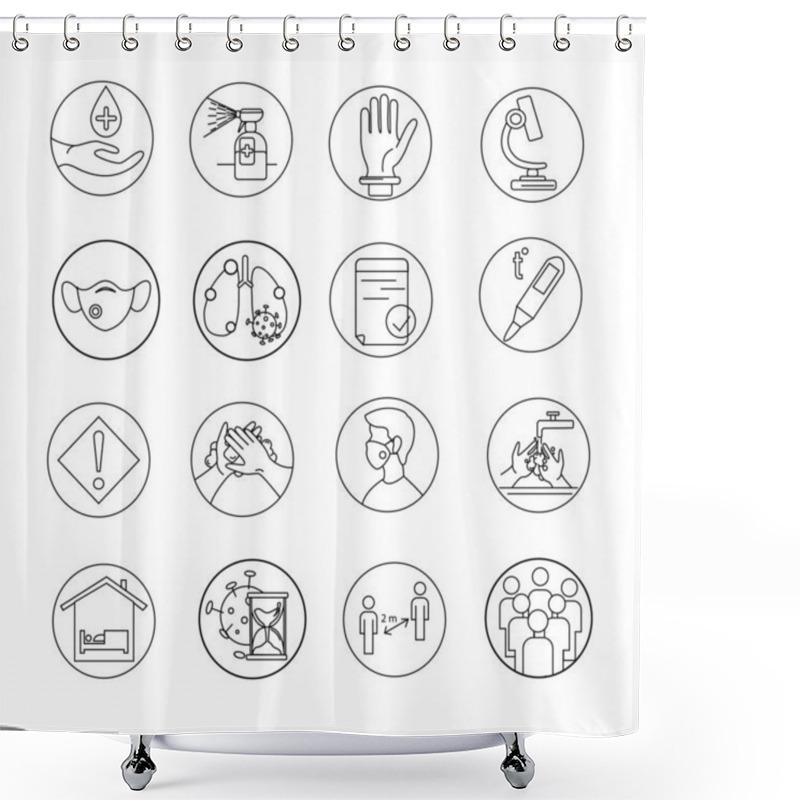 Personality  Vector Of Different Coronavirus Icons On White Shower Curtains