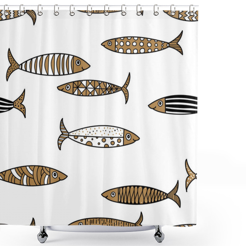 Personality  Gold Cute Fish.  Kids Lbackground. Seamless Pattern. Can Be Used In Textile Industry, Paper, Background, Scrapbooking. Shower Curtains