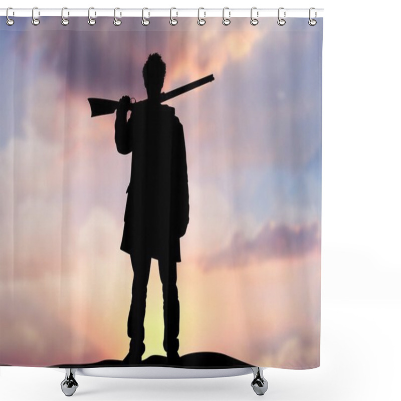 Personality  Rifle Man On Horizon Shower Curtains