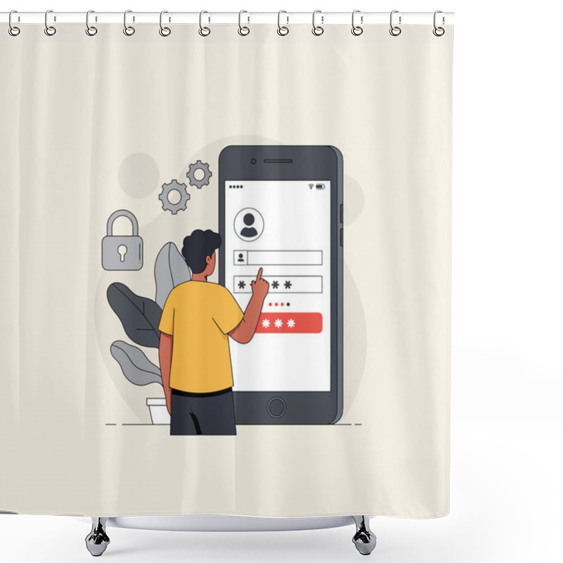 Personality  Person Entering Password On Smartphone App For Secure Login Perfect For Website Or App Illustrating Secure Access. Shower Curtains