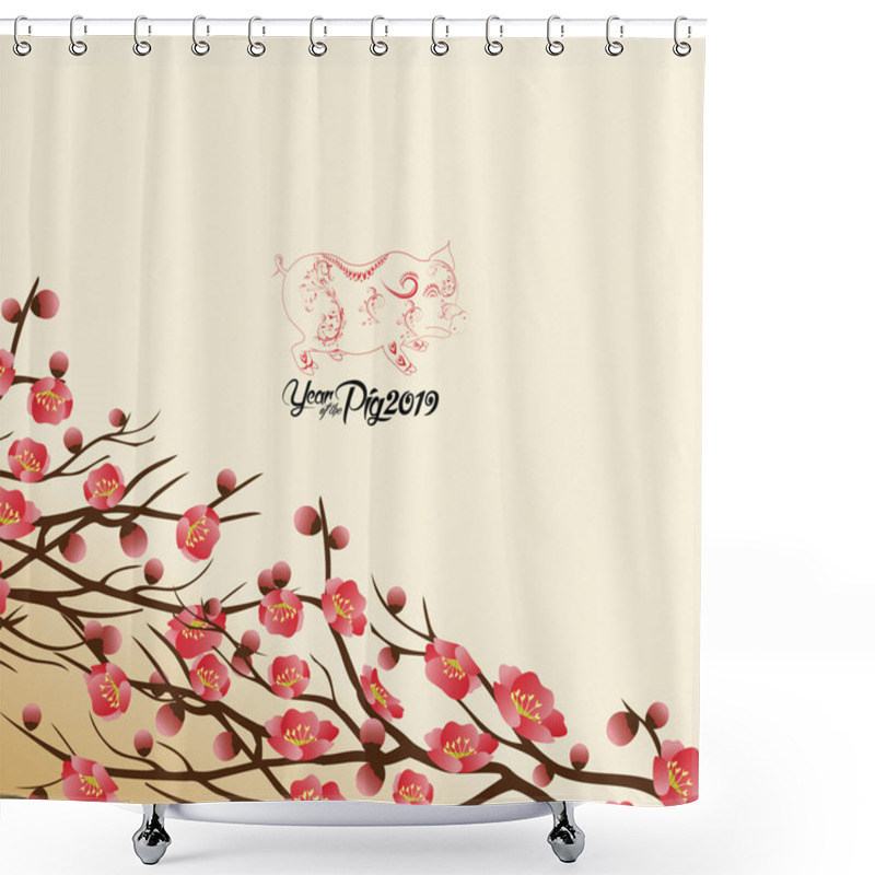 Personality  Chinese New Year 2019 Background Blooming Sakura Branches Shower Curtains