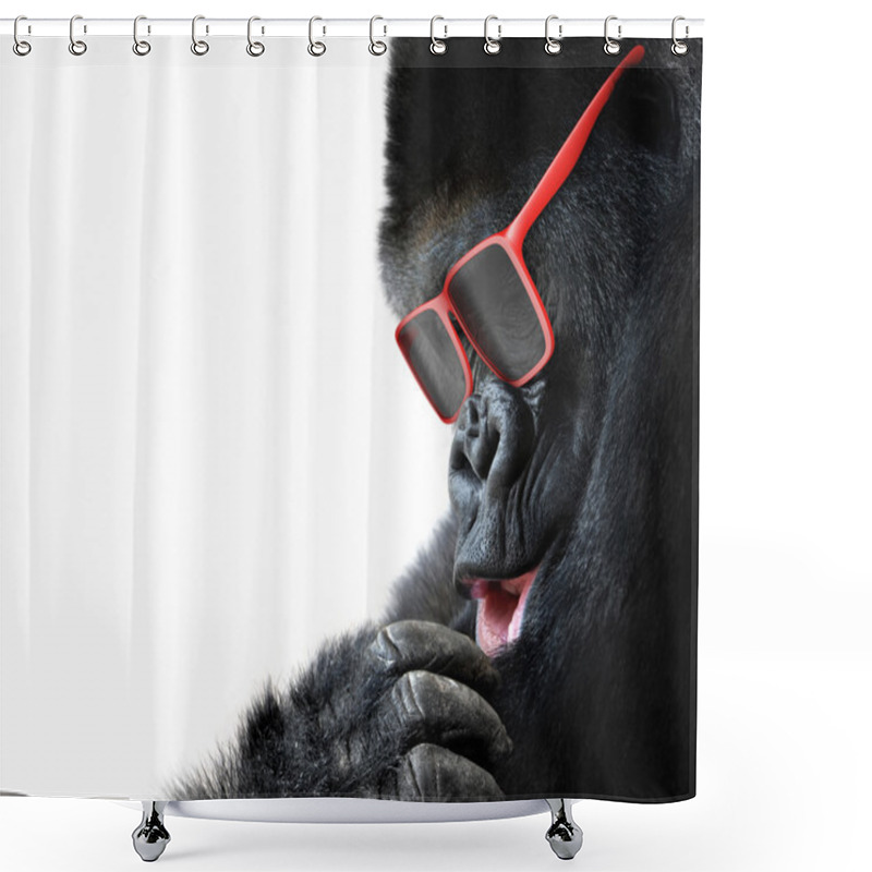 Personality  Unusual Animal Fashion, Closeup Of Gorilla Face With Red Sunglasses Shower Curtains