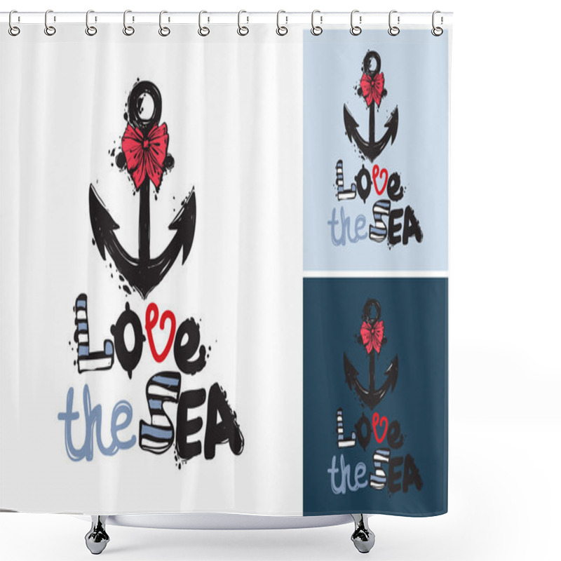 Personality  Hand Drawn Graphic Love Sea Anchor Shower Curtains