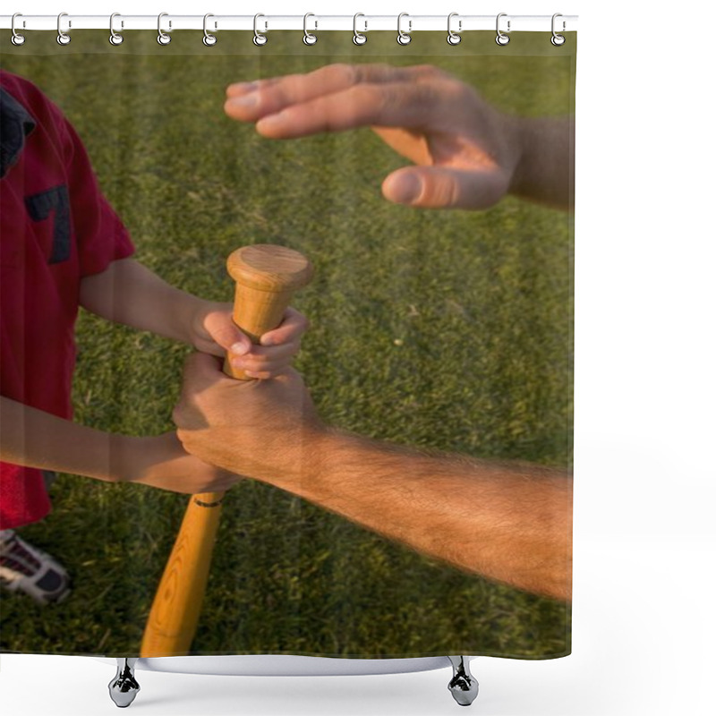 Personality  Father And Boy's Arms With Baseball Bat Shower Curtains