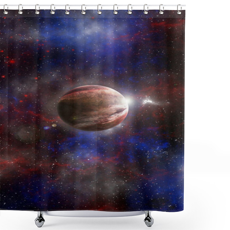 Personality  Unknown Planet From Outer Space. Space Nebula. Cosmic Cluster Of Stars. Outer Space Background. 3D Illustration. Shower Curtains