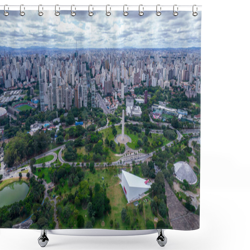 Personality  Aerial View Of Ibirapuera Park In Sao Paulo, SP. Residential Buildings Around. Lake In Ibirapuera Park. Shower Curtains