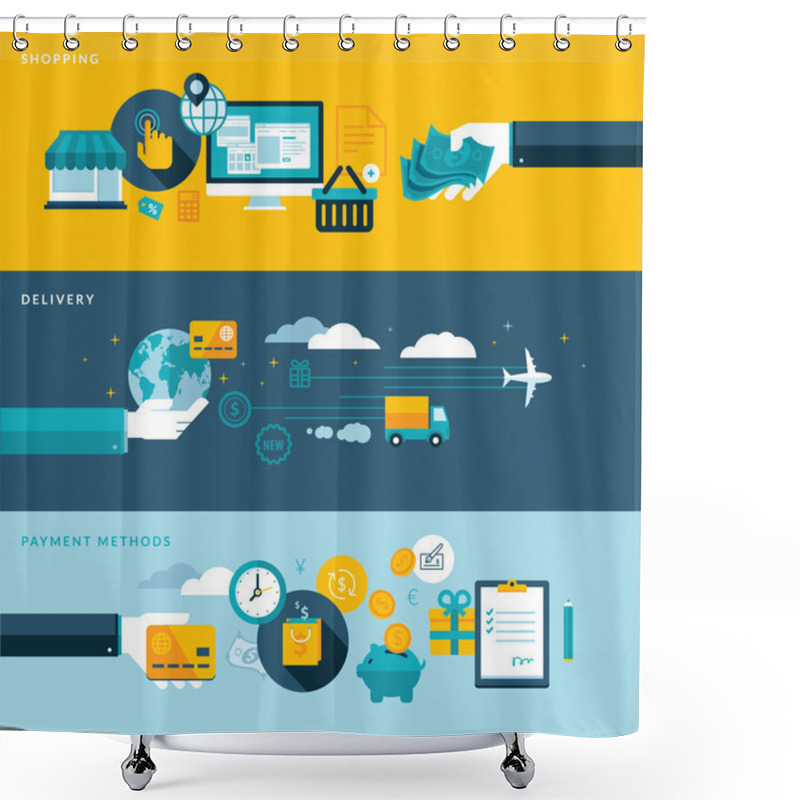 Personality  Set Of Flat Design Vector Illustration Concepts For Online Shopping, Delivery And Payment Methods Shower Curtains