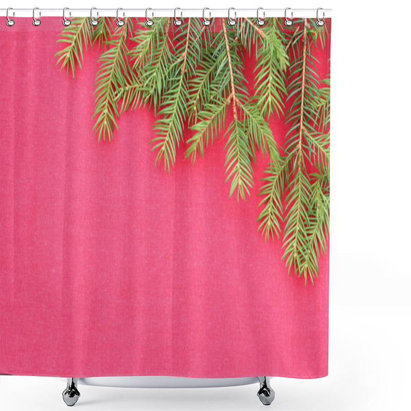 Personality  New Christmas Background With Real Pine Tree Branches Shower Curtains