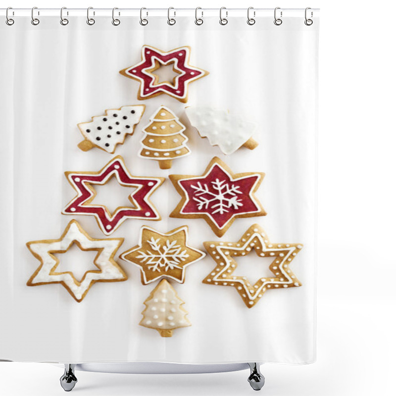 Personality  Christmas Ginger Fir Tree On Isolated White Background Shower Curtains