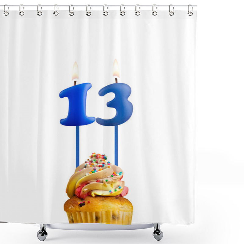 Personality  Blue Number 13 Candle - Birthday Card On A White Background. Shower Curtains