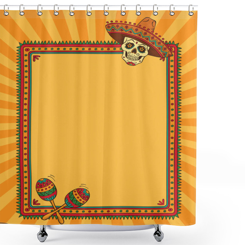 Personality  Frame With Mexican Skull In Sombrero Shower Curtains