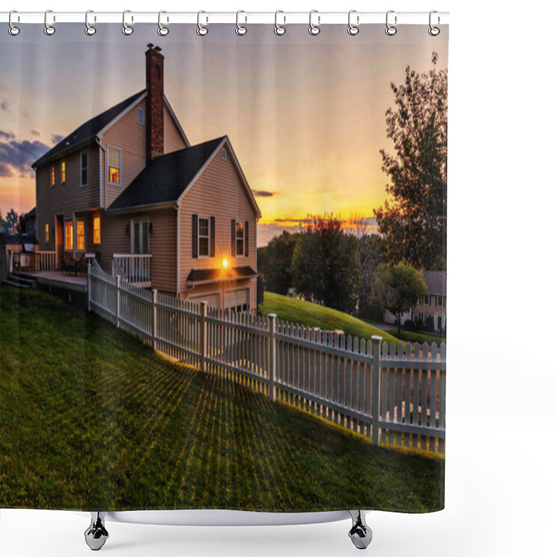 Personality  Beautiful Colonial American House At Sunset Shower Curtains