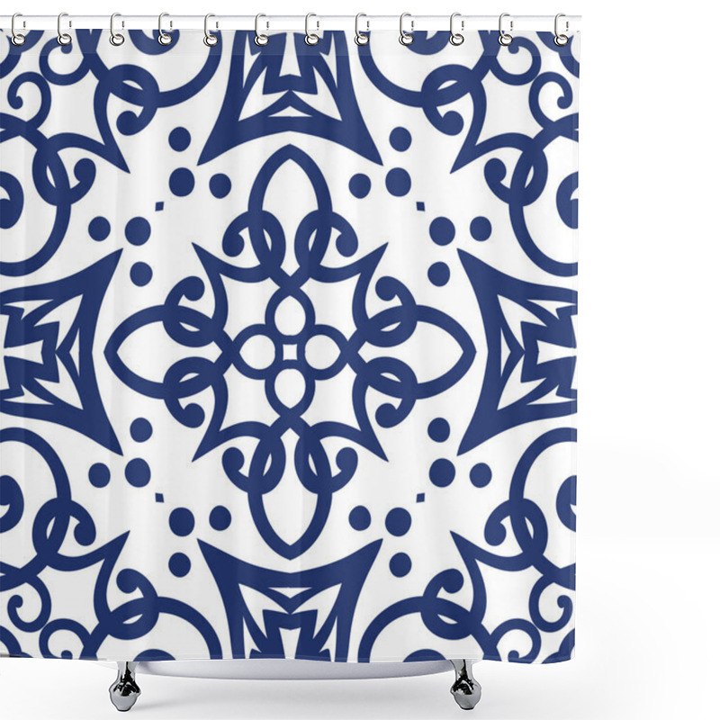 Personality  Blue Arabesque Pattern Shower Curtains