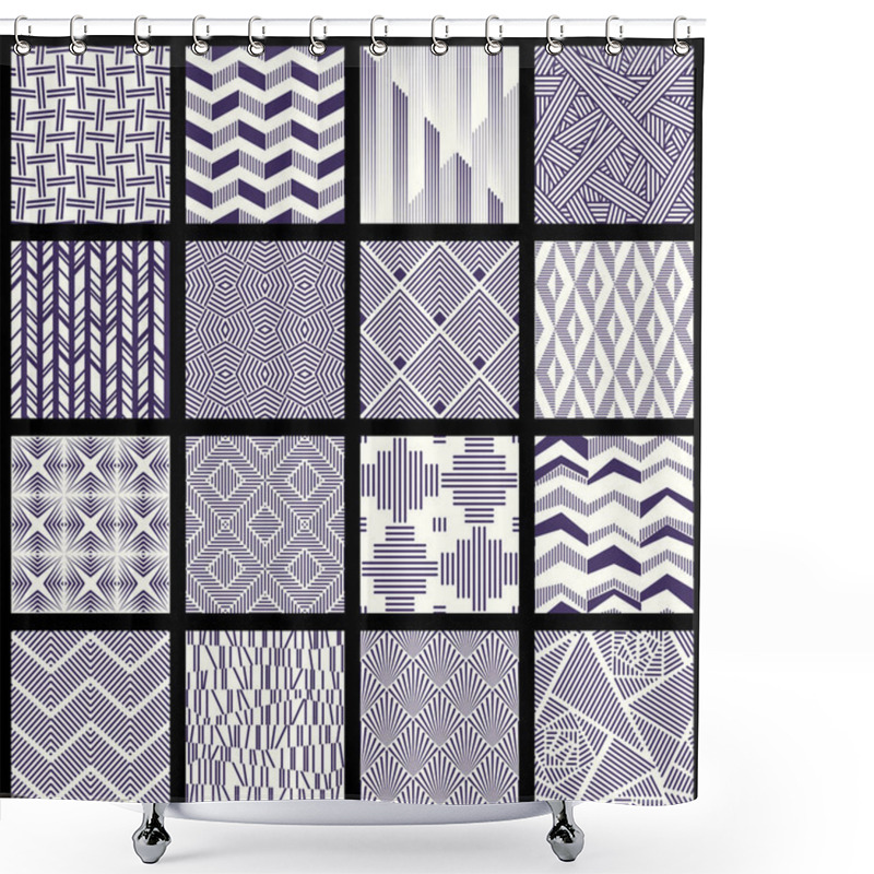 Personality  16 Elegant Seamless Blue And White Patterns With Designs Made Of Small Lines.  Shower Curtains