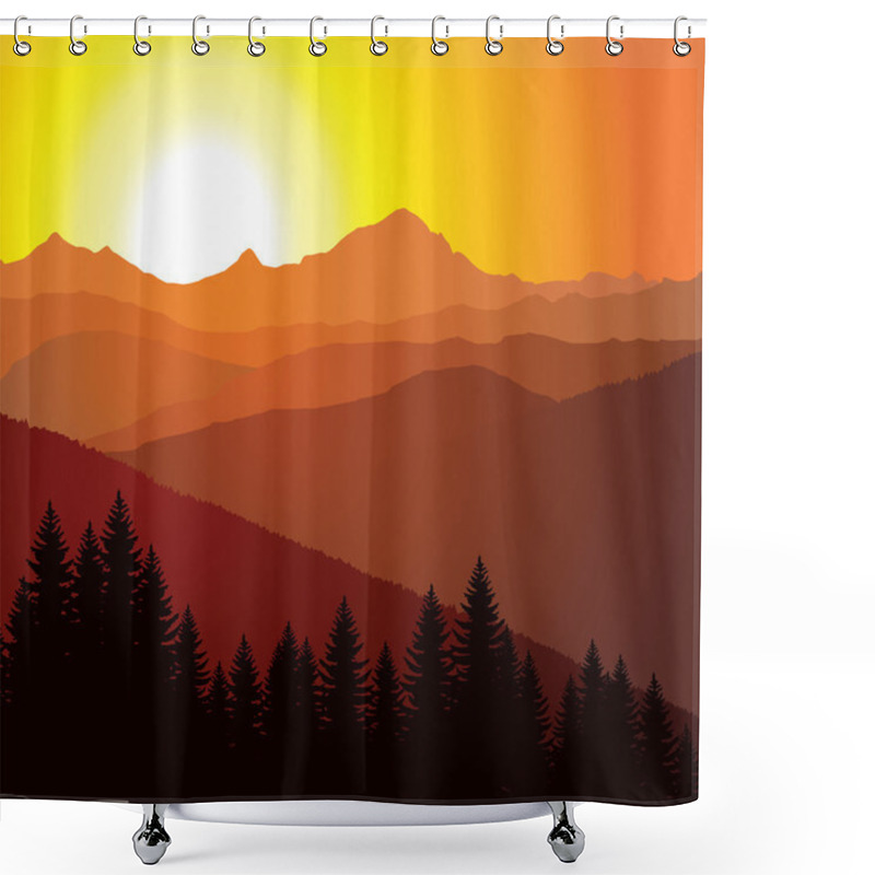 Personality  Vector Panorama Of Mountains Shower Curtains