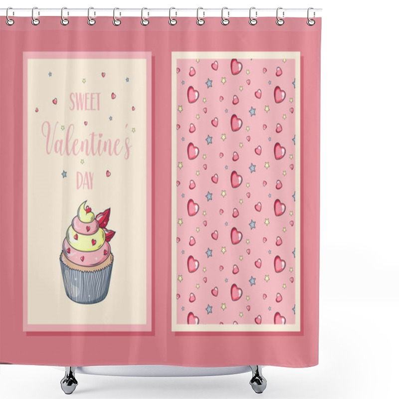 Personality  Valentine's Day Gift Card. Romantic Template With Hand Drawn Elements. Shower Curtains