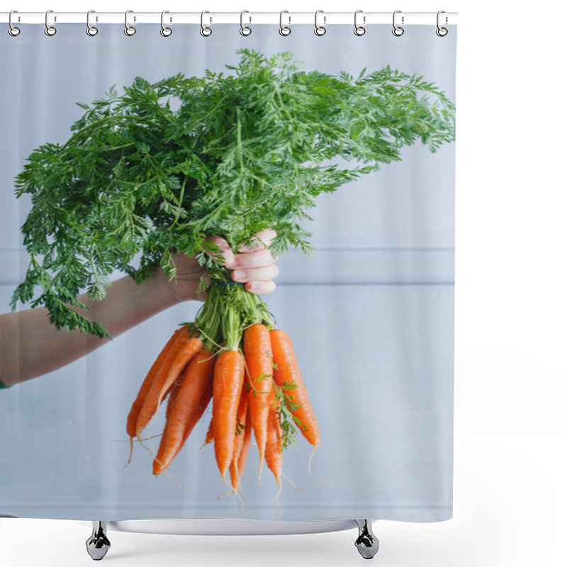 Personality  Fresh Ripe Carrots In Hand Shower Curtains