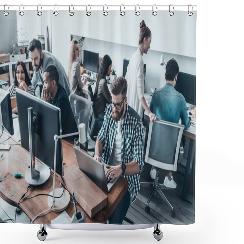 Personality  Young Businesspeople Brainstorming In Office Shower Curtains