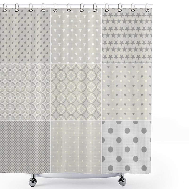 Personality  Set Of Faded Blue Retro Polka Dot Seamless Patterns Shower Curtains