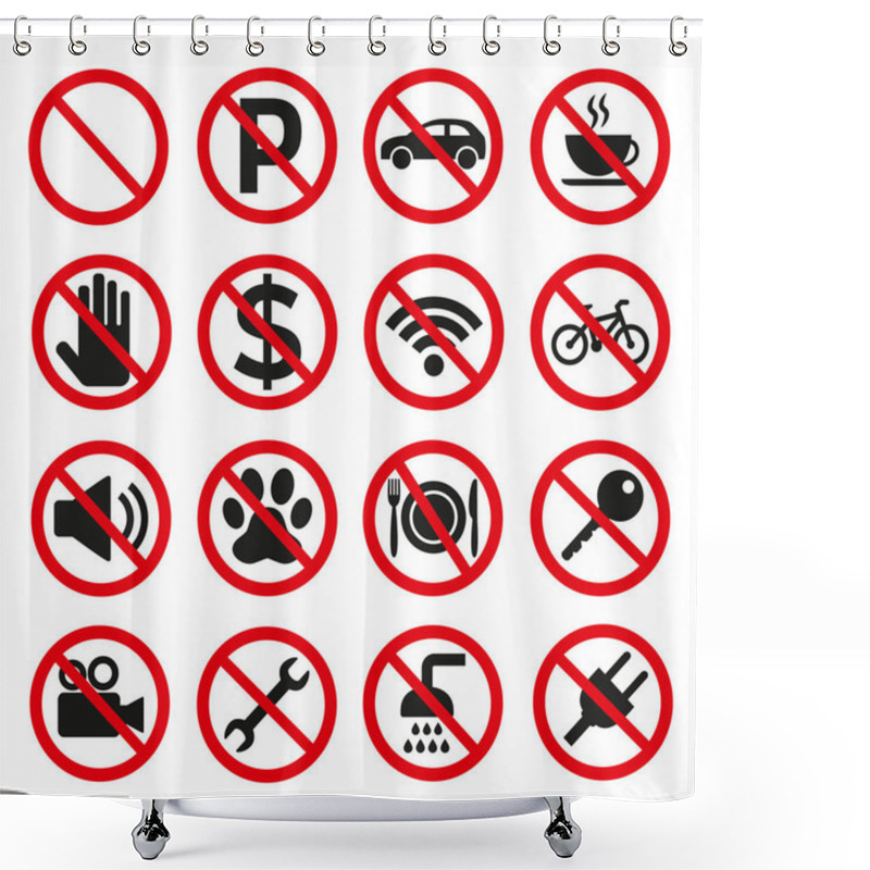 Personality  Prohibition Signs Set Safety On White Background. Vector Illustration Shower Curtains