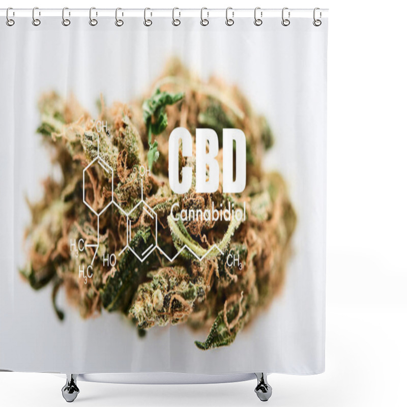 Personality  Marijuana Bud On White Background With Cbd Molecule Illustration Shower Curtains