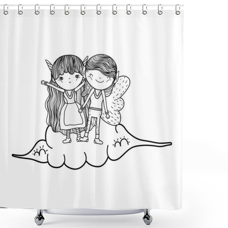 Personality  Cute Little Fairies Couple In The Clouds Shower Curtains