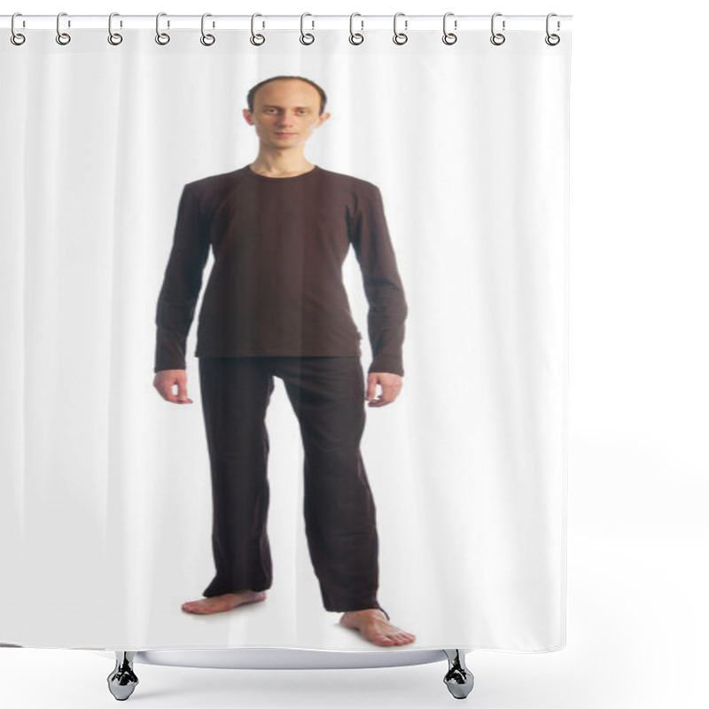 Personality  Thin Tall Man On Brown Shirt Shower Curtains