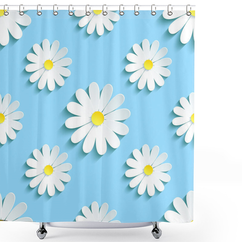 Personality  Spring Blue Background Seamless Pattern With Chamomile Shower Curtains