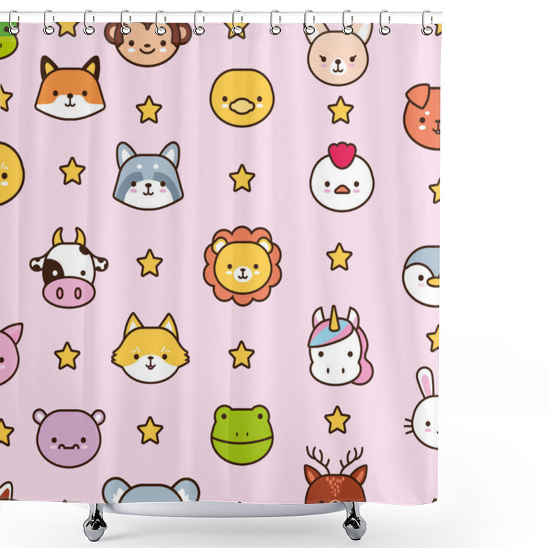 Personality  Bundle Of Kawaii Animals With Stars Line And Fill Style Shower Curtains