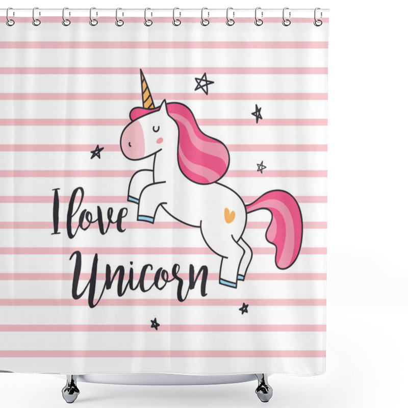 Personality  Unicorn T Shirt Design. I Love Unicorn Shower Curtains