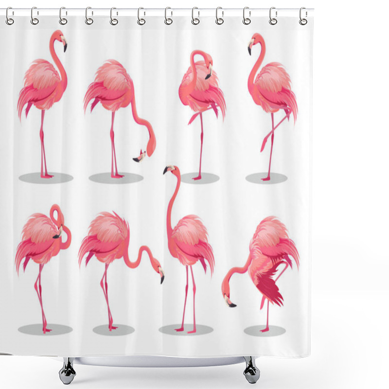 Personality  Set Of Realistic Pink Flamingos Shower Curtains