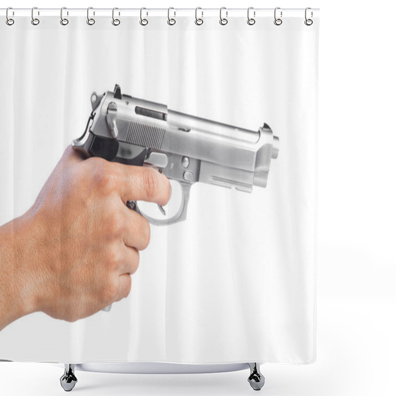 Personality  Man's Hand With A Gun Isolated On White Background Shower Curtains