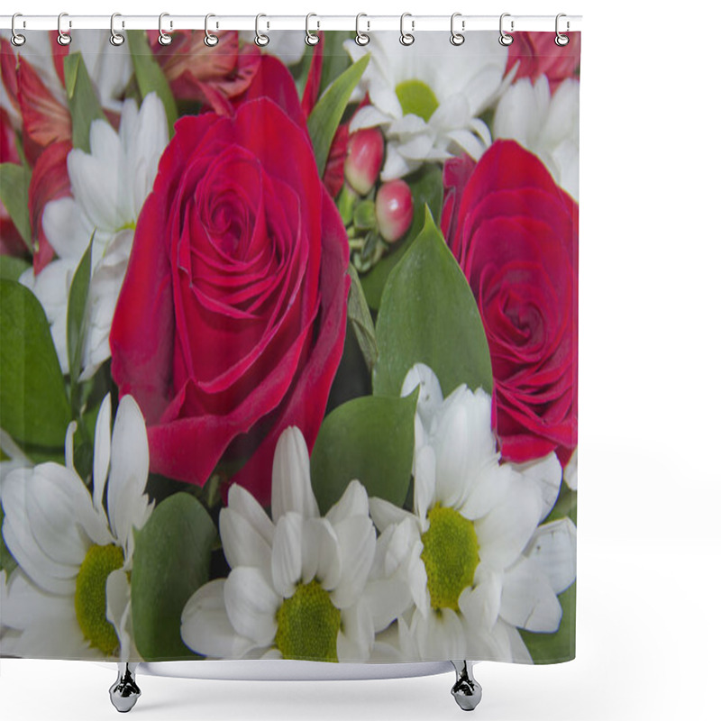 Personality  Bouquet With Red Roses And Other White Flowers Shower Curtains