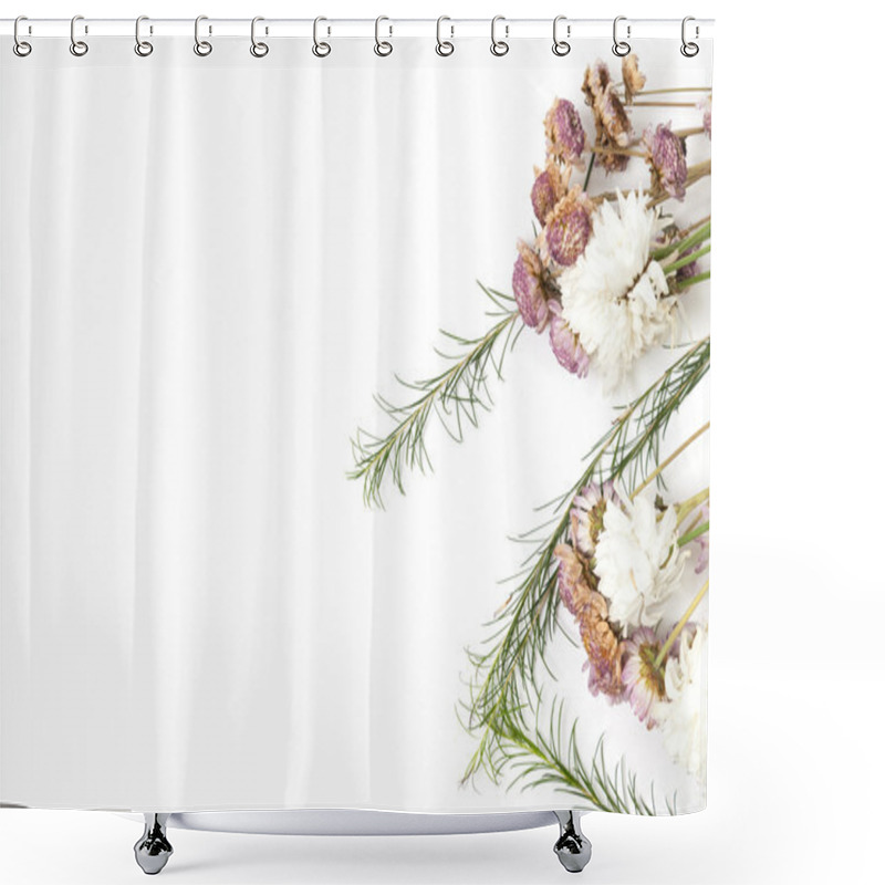 Personality  Dried Flowers On White Shower Curtains