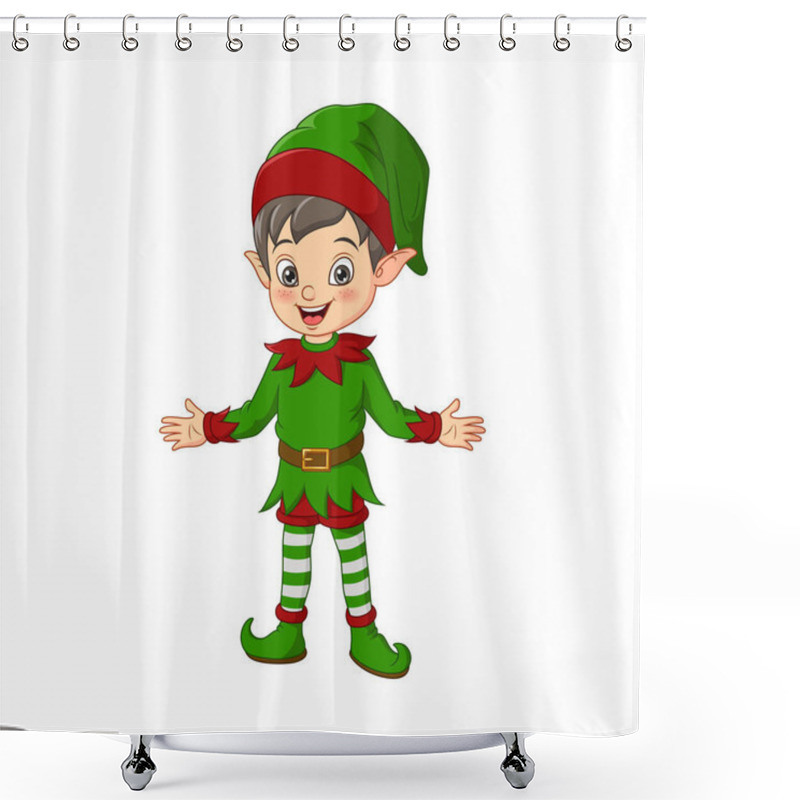 Personality  Vector Illustration Of Cartoon Happy Christmas Elf On White Background Shower Curtains