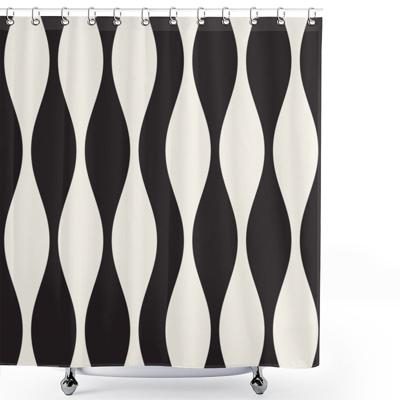 Personality  Wavy Stripes Vector Seamless Pattern. Retro Abstract Wavy Texture. Geometric Lines Monochrome Design. Shower Curtains