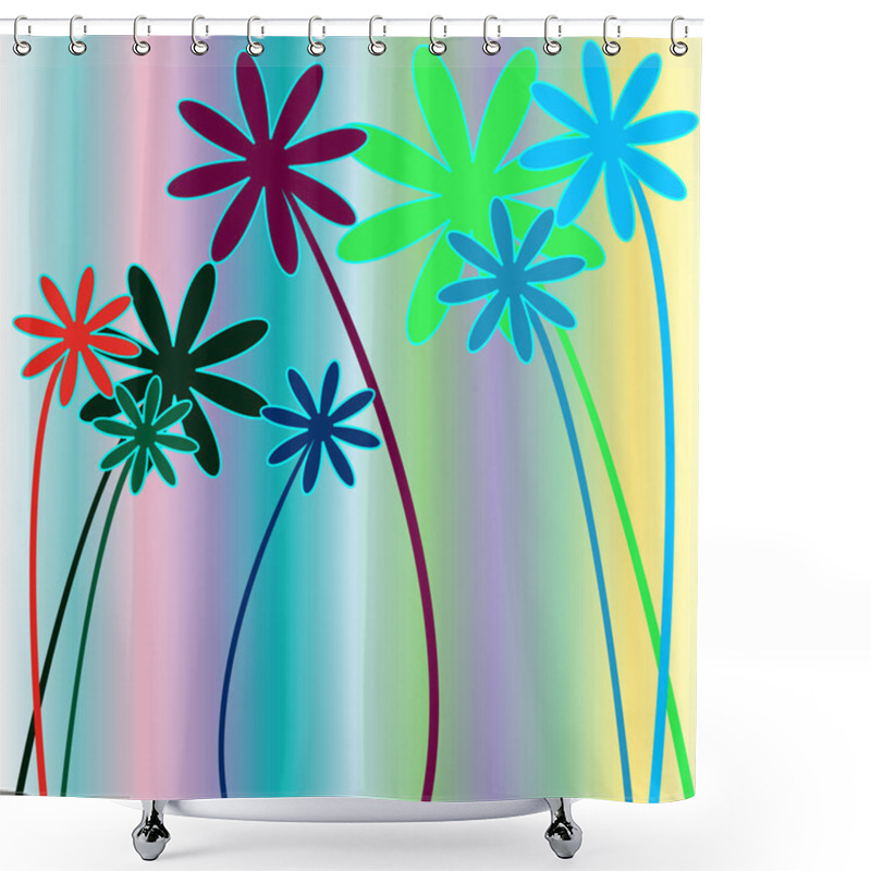 Personality  Flowers And Stripes 2 Shower Curtains