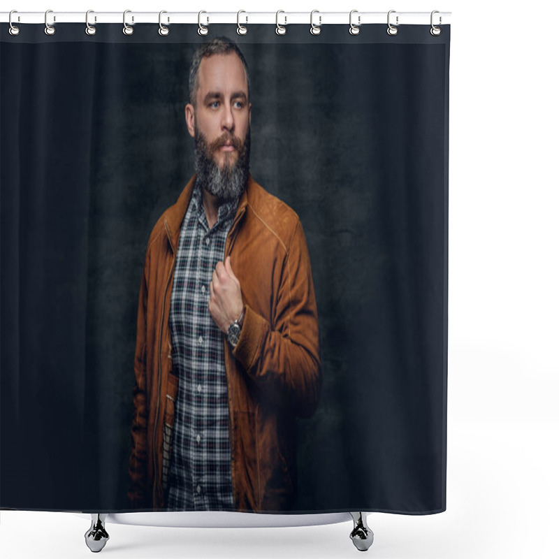 Personality  Man Dressed In Brown Leather Jacket Shower Curtains