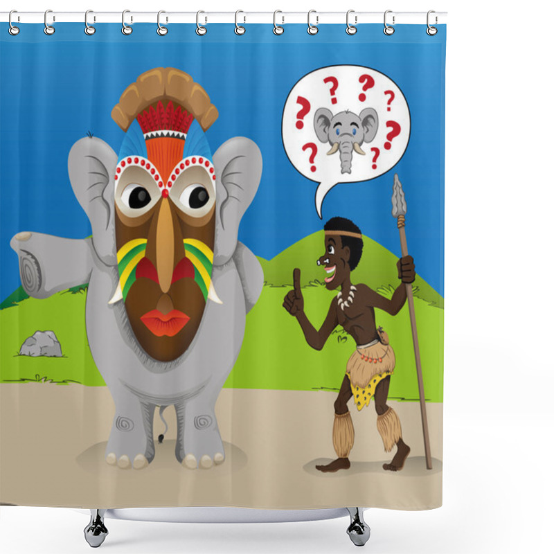 Personality  Illustrated Charge Representing An Undercover Elephant Deceiving An African Hunter. Ideal For Educational And Cultural Materials Shower Curtains