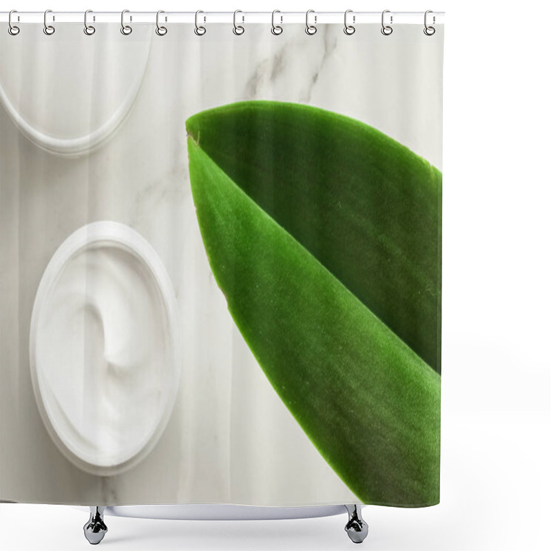 Personality  Anti-age Cream Products On Marble, Flatlay - Skincare And Body Care, Luxury Spa And Clean Cosmetic Concept. Beauty Of An Organic Spa Experience Shower Curtains