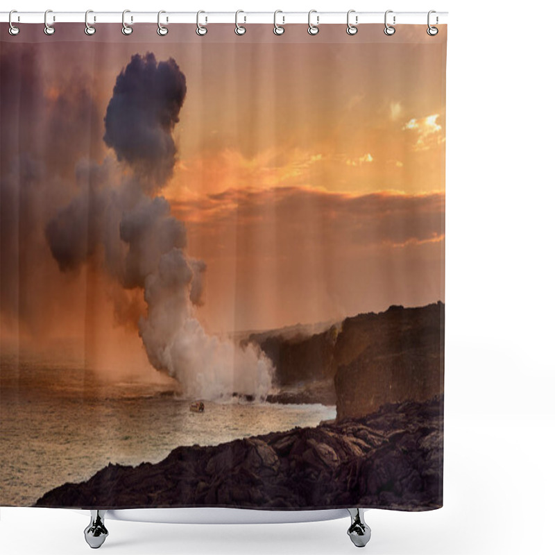 Personality  Lava Pouring Into Ocean Creating Huge Poisonous Plume Of Smoke At Hawaii's Kilauea Volcano, Volcanoes National Park, Big Island Of Hawaii Shower Curtains