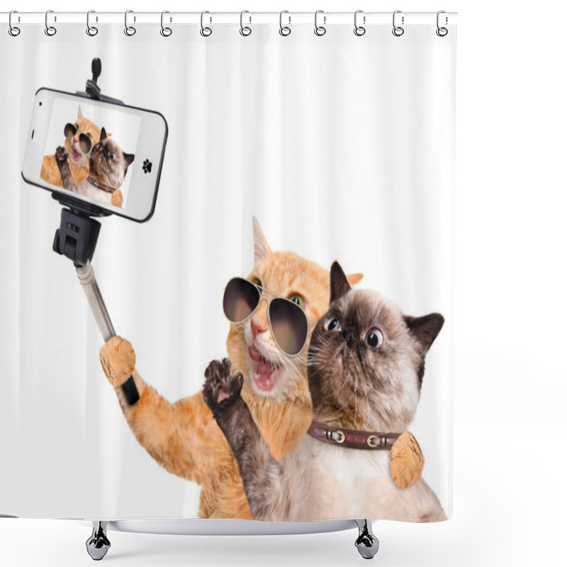 Personality  Cats Taking A Selfie With A Smartphone Shower Curtains