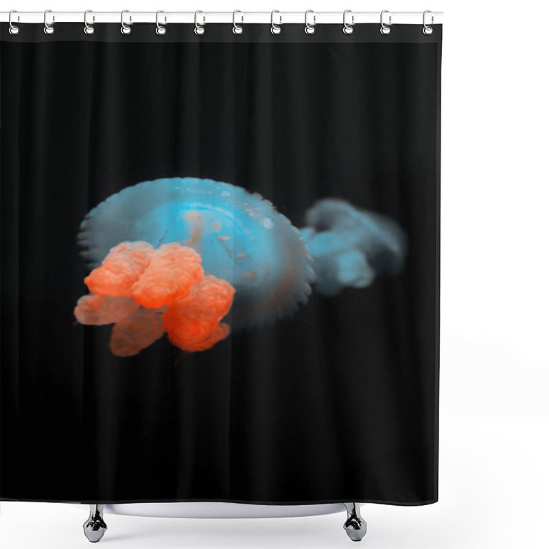 Personality  Blue Blubber Jellyfishes With Neon Light On Black Background Shower Curtains